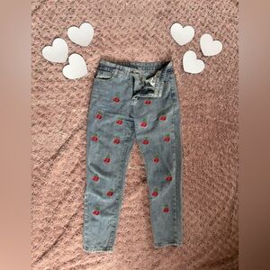 SAINT LAURENT ~ PARIS ~ Embroidered Cherry Women's Straight Leg Jeans